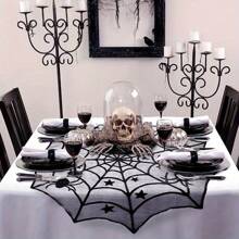 40pcs/Set Halloween Spider Web Tablecloth, Table Runner, Fireplace Scarf, Lamp Shade, Bat Halloween Decoration Set