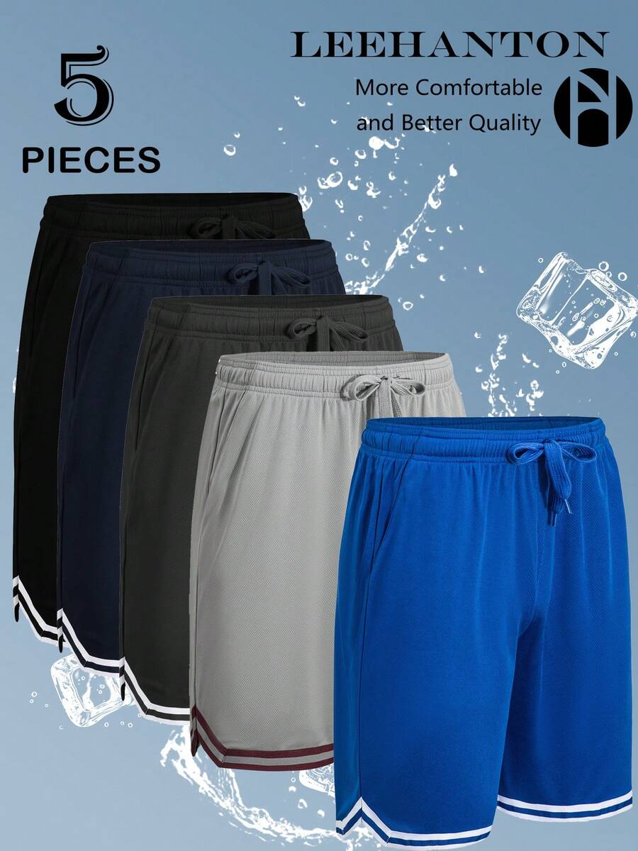 5-Pack Men's Shorts, Breathable And Quick-Drying Sports Shorts, Basketball Shorts, Gym Shorts, Suitable For Running And Hiking, Etc.Men's Gifts,Pants - Đen + xám đậm + xanh navy + xanh hoàng gia + xám nhạt - Xem 1
