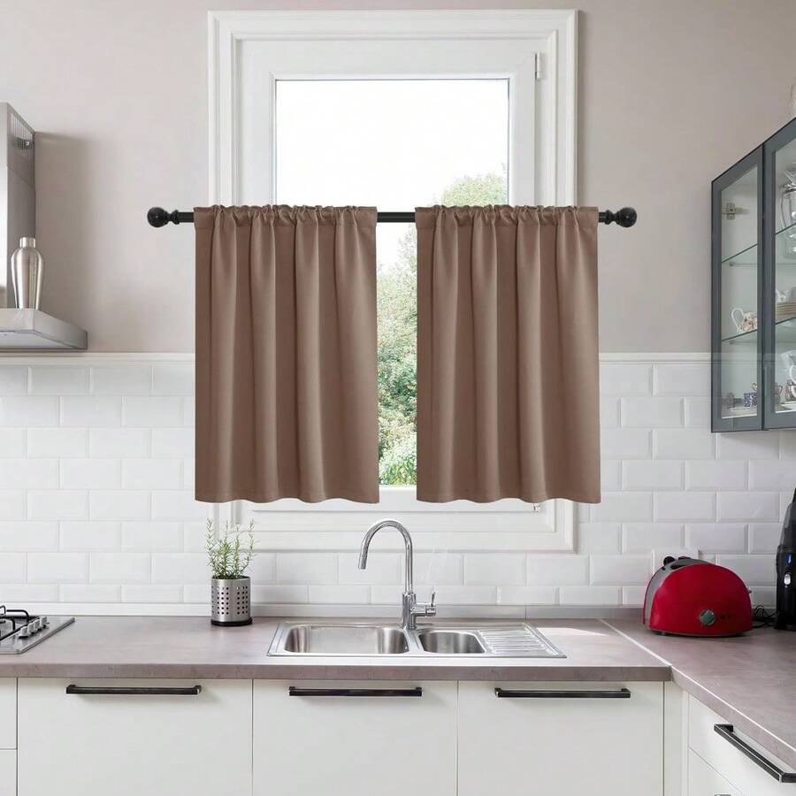 Local Delivery Black Blackout Curtains 63 Inch Length, Room Darkening Thermal Insulated Noise-Reducing Black Out Curtains For Bedroom Living Room Windows, Back Tab Rod Pocket, W52 X L63 Inches, 2 Panels - Mocha - 查看 1
