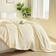 1pc Plain Color Flannel Blanket, Suitable For Bedroom, Sofa, All Season - Light Yellow - View 8