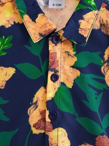 Boys' Casual Outfit: Fashionable English Style Floral Shirt + Leisure Shorts, 2pcs Suit, Casual Vacation Outfit