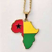 Popular Africa Theme Dripping Oil Stainless Steel Map Pendant Necklace