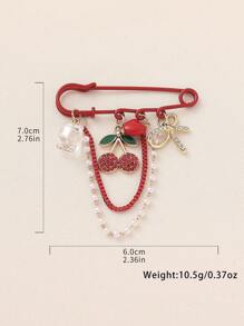 1 pièce Élégante broche/pendentif de femme style campagnard avec cristaux, cerises, nœud papillon et cœur. Convient pour sac à dos, vêtements, parfait pour anniversaire, fête, bar, banquet, trajet, voyage, port quotidien