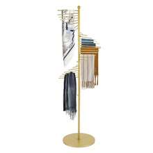 OUKANING Gold Retail Display Tie & Scarf Rack, Belt Hanger & Pants Rack Towel Organizer Hanging Bar, Floor Standing Tie Rack Scarves Rack Necktie Holder For Home Clothing Store Commercial - 金色 - 查看 11