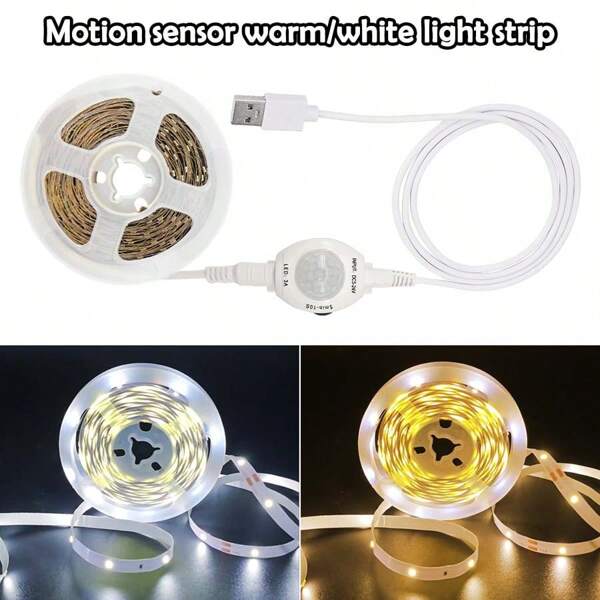 1pc LED Light Strip - Cabinet Wardrobe Staircase Storage Room Kitchen Lighting, Warm Light/White Light, USB Powered, Motion Sensor Automatic Switch