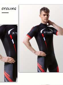 Radfahrer Outfit Set, Herren Radtrikot mit Kurzarm, Radhose mit 5D gepolsterter Innenhose, angenehm atmungsaktiver feuchtigkeitsableitender Stoff, 3-Fach Taschenkonstruktion am Trikot mit rutschfestem Saum