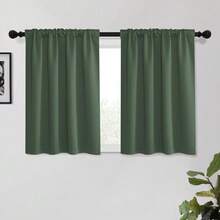 Local Delivery Black Blackout Curtains 63 Inch Length, Room Darkening Thermal Insulated Noise-Reducing Black Out Curtains For Bedroom Living Room Windows, Back Tab Rod Pocket, W52 X L63 Inches, 2 Panels - 墨綠色 - 查看 8