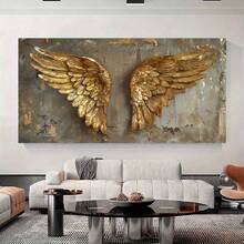 1 pieza, Impresiones planas 2D, Arte de lienzo sin marco, Pósteres y impresiones de alas de ángel doradas vintage, Decoración de pared de alas doradas modernas para sala de estar y dormitorio, Uso en interiores, Arte de pared de interiores | Alas de ángel doradas | Diseño detallado de plumas, Decoración de pared, Sin marco - Dorado - Ver 1