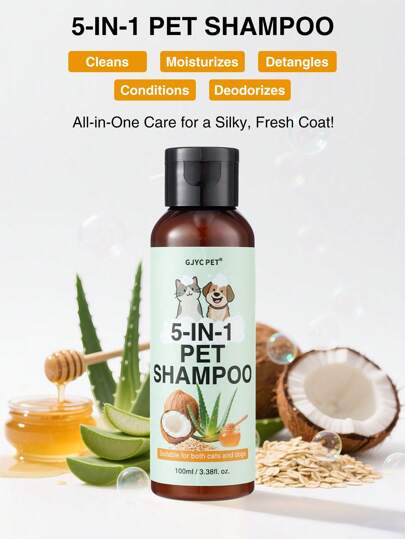 GJYC PET 5 In 1 Dog Shampoo & Conditioner For Itchy Skin Relief! | Natural Coconut Oatmeal Aloe Vera | Sensitive Skin Puppy Wash | Deodorizing Smelly Dogs (3.38oz)