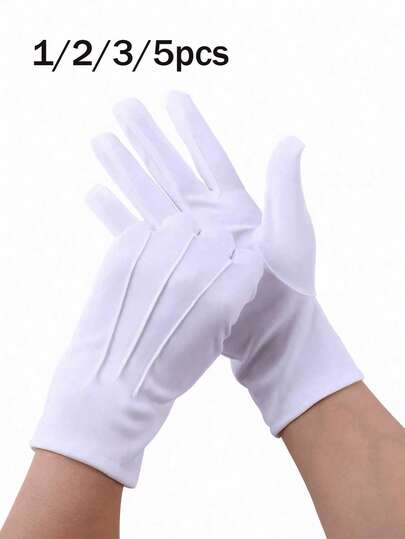 1/2/5 pares de guantes blancos, adecuados para el eccema y las manos secas - Guantes de trabajo transpirables con forro - Guantes suaves de spa para la inspección de joyas - Guantes de tela con ajuste elástico, adecuados para la mayoría de las mujeres, la cocina, el baño, el dormitorio, el salón, los tatuajes y talla grande