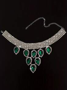 1pc Boho Teardrop Pendant Large Necklace, Shiny Jewelry Accessory For Women's Evening Gown, Fashion Necklace