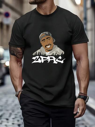 Shakur Men's TShirt Graphic Tee , Men's 220gsm New Summer Casual Crew Neck Pure Cotton Short-Sleeved T-Shirt(1 PC)