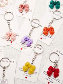 1/5/10pcs Iridescent Bowknot Key Chain Set With Hug Greeting Card Cute Sweet Key Ring Accessories For Bags Cars Phones Earphones Party Favors Gifts Backpack Decor Bows