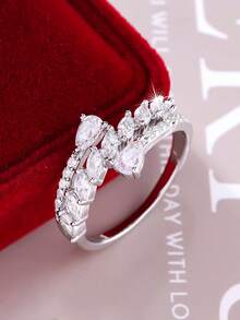 1 قطعة خاتم من التصميم الناعم متعدد الطبقات من الزركونيا بتصميم قطرة الماء، مرصع بأحجار لامعة، مناسب للنساء، للارتداء اليومي، الزفاف، الخطوبة، عيد الميلاد، حفلات ، هدية عيد الحب