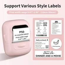 Marklife Marklife P50 Pink Thermal Label Maker, Mini Thermal Sticker Barcode Label Printer Without Ink, Suitable For Business, Home, And Office Use, Compatible With Android And Apple Systems, With 1 Roll Of 1.57*1.18inch White Label Paper