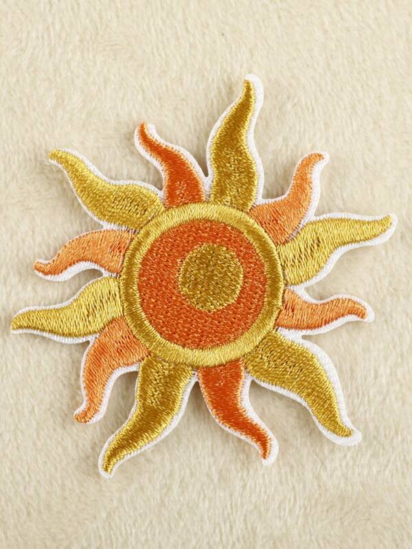 1pc Sun Embroidered Cloth Patch, Iron-On Decorative Patch Suitable For Clothing, Bags, Phone Cases, Curtains And Other DIY