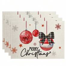 4/6 Stücke Weihnachtsbaum Tischsets, mit roten, weißen und karierten Mustern, robustes Material, geeignet für Küche, Esszimmer, Innen-/Außen Feiertagsdekoration, Thanksgiving und Weihnachten