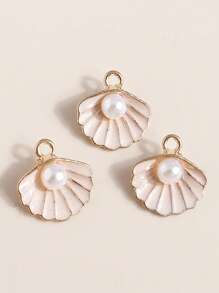 10pcs/Pack 3D Effect Faux Pearl & Shell Drip Oil Pendant, DIY Jewelry Accessories