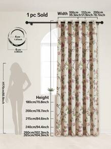 1pc Magpie Flower Printed Blackout Curtain, Chinese Countryside Style 100% Polyester, Suitable For Living Room, Bedroom