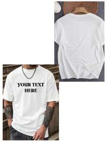 Customized Text Personalized Summer Men White T-Shirt, Input Your Own Text/Name/Message/Fun Phrase/Blessings, White Tee, Holiday Gift, Anniversary Gift, Music Festival Outfit, Gift For Him, Men's Loose Round Neck Short Sleeve T-Shirt, Party Clothes, Men's White Short Sleeve Tee, Summer Men Top, Summer Men T-Shirt