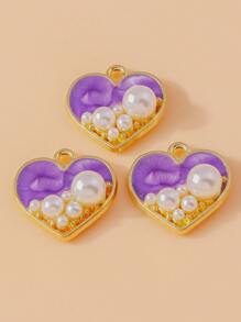 10 pièces/Paquet Colliers pendentifs et porte-clés en forme de cœur avec perles simulées, design élégant, fournitures artisanales DIY