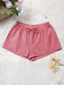 Quần short nữ mùa hè in sọc, buộc dây, kiểu dáng tối giản, phong cách Y2K Sunshine Girl. - Đỏ - Xem 5