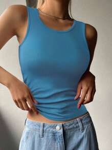 1pc Solid Color Ribbed Casual-Comfortable Ultra-Minimalist Casual-Regular Casual Casual-Sports Casual Sleeveless Regular Round Neck Camisole