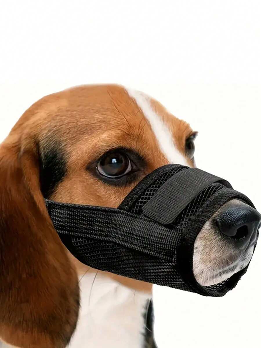1 件透气网状狗嘴套，快速固定，带可调节带子，防咬防吠宠物嘴套，可调节宠物狗软面罩 - 黑色 - 查看 1