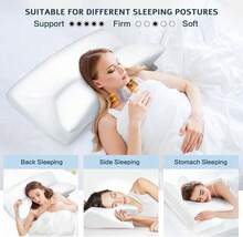 Cervical Pillow For Neck Pain Relief, Ergonomic Hollow Design, Odorless Memory Foam Pillow For Sleeping, Orthopedic Contour Neck Support Pillows For Side, Back, And Stomach Sleepers, White - White - View 9