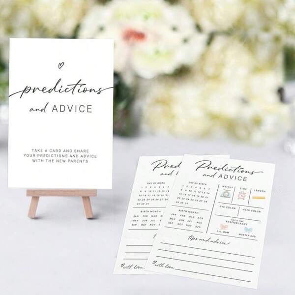 20 piezas Tarjetas de predicción y consejos para baby shower, recuerdos de fiesta de baby shower, decoraciones de baby shower, juegos de baby shower para nuevos padres, bienvenida al bebé, juegos de deseos de mamá y papá, revelación de género niño o niña, diseño minimalista moderno
