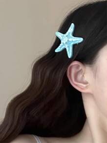 1 Stück Strandurlaubsfrisur Meerjungfrau Prinzessin Muschel & Seestern Haarclip, realistischer Seestern Haarspange, Klammer Seitenpony Haaraccessoire, Urlaubsstil Haarclip für Mädchen