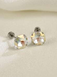 8mm Sparkling Colored Zirconia Screw Back Stud Titanium Steel Earrings, Unisex Hypoallergenic Cartilage Earrings, Screw On Double Round Cubic Zirconia Dainty Helix Earrings For Men, Women And Girls, Valentines And Mardi Gras Earrings