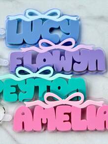 Bow Backpack Tag, Bag Name Charm, School Nametag, Lunch Bag Tag, Girls Backpack Name Tag, Preschool Keychain, Diaper Bag Tag, Multi-Functional, Ornamental, Letter, Stylish, Modern, Colorful, Cute, Adorable, Casual, Custom, Personalised, Unique, Customized, Ideal Gifts For Him, Ideal Gifts For Her
