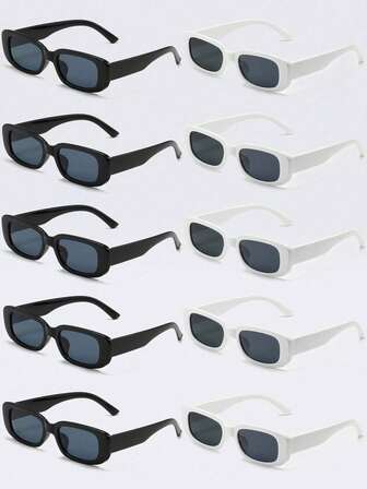 10 副男女通用方形眼镜，装饰性时尚眼镜，适合日常旅行和娱乐，女士沙滩配饰，夏季海滩度假、户外、旅行的休闲礼物