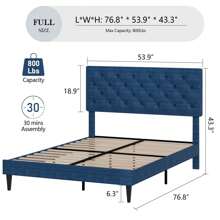 HOMBCK Estructura de cama tapizada con cabecero, estructura de cama de tela de lino con cabecero capitoné, sin somier, fácil montaje, tamaño individual/matrimonial/queen/king, beige/rosa/gris oscuro/gris/azul