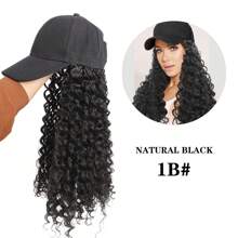 Parrucca da donna, lunghezza lunga e riccia, in un pezzo, con visiera tipo berretto da baseball regolabile, di colore nero o marrone, cappello parrucca estensione capelli