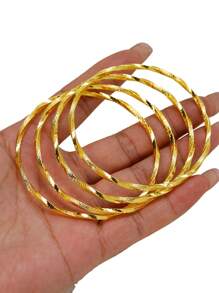 4 piezas de brazaletes tipo bangle con estilo vintage bañados en oro de 24K para mujeres, adecuados para regalos festivos, fiestas y uso diario