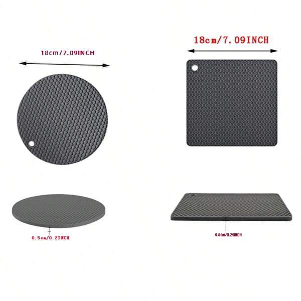 chef's Huf-Ful 2 Pieces Set Of 18cm Honeycomb Anti Slip Silicone Heat-Resistant Pad, Classic Gray Round Square Combination With Hanging Hole Heat-Resistant Kitchen Protective Pad For Family Gatherings/Housewarming Gifts