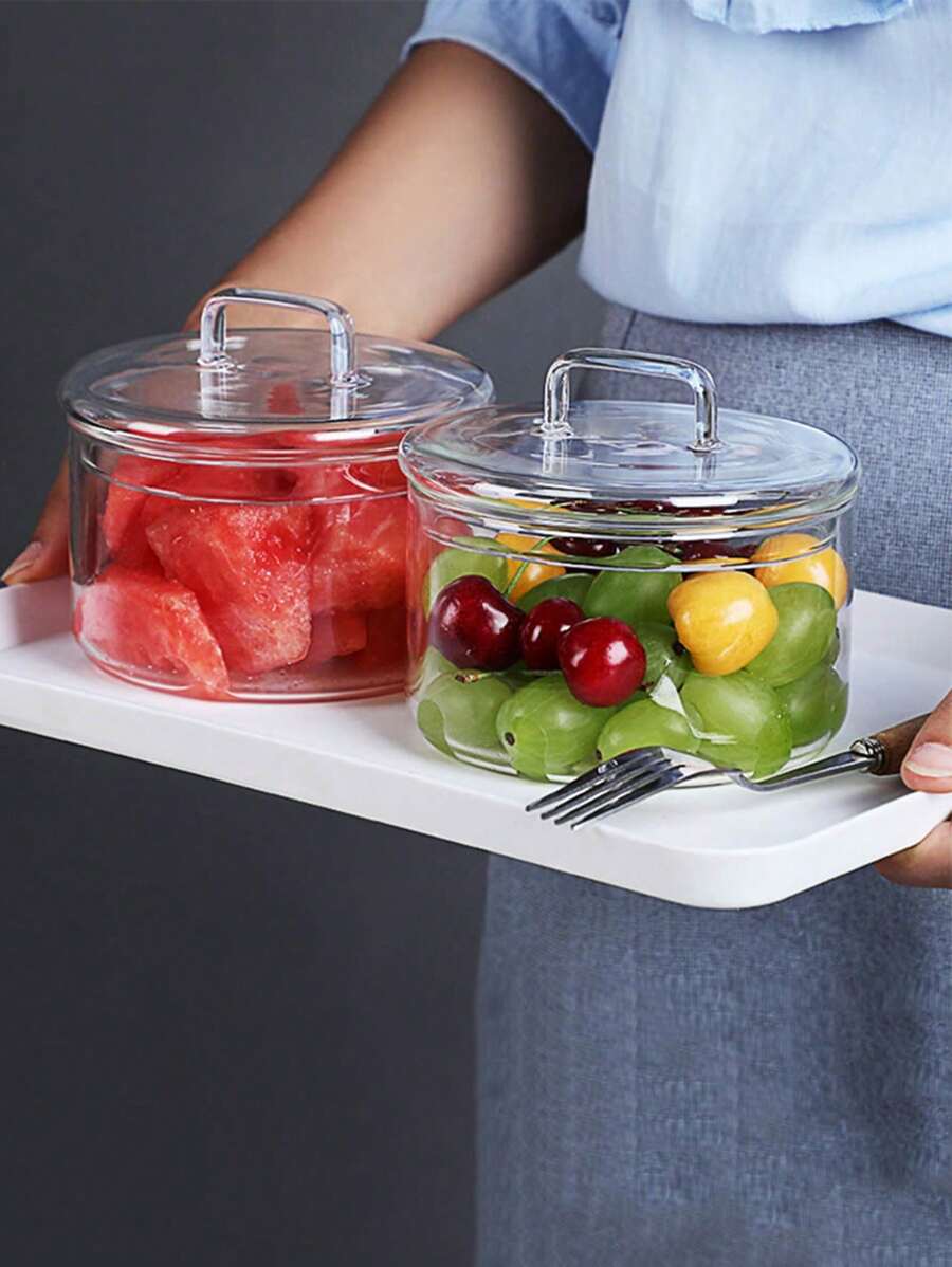 1pc High Borosilicate Glass Bowl With Lid, Transparent Food Storage Container For Fruit, Candy, Snack, Salad, Kids