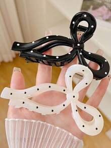 2 件/1 件 4.3 英寸蝴蝶结波尔卡圆点轻质塑料发夹，适合女士，时尚多功能高端优雅简约发爪夹，适合日常休闲、派对、通勤、度假、马尾辫、发型设计、洗脸/头发、化妆、服装配饰