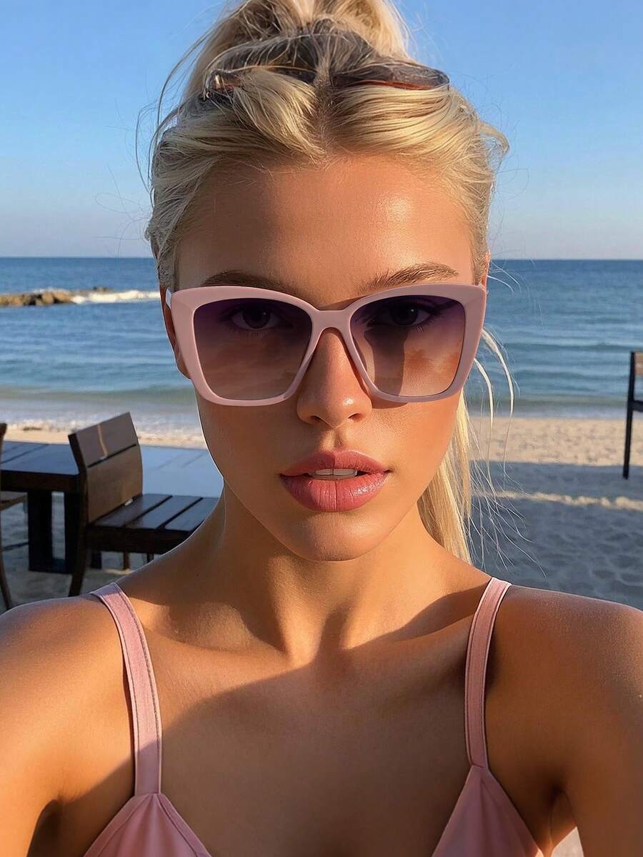 1 Pair Oversized Cat Eye Fashion Glasses For Women, Fashionable Accessory Suitable For Music Festivals, Business Casual, School Outings, Outdoor Activities, Travel, Weekend Outfits, Street Style, Vacation - 粉 - 查看 1