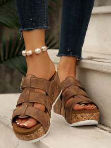 Plus Size Women Summer Open Toe Casual Thick Bottom Platform Wedge Sandals