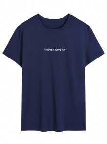 Men's Slogan Print Round Neck Short Sleeve Casual T-Shirt