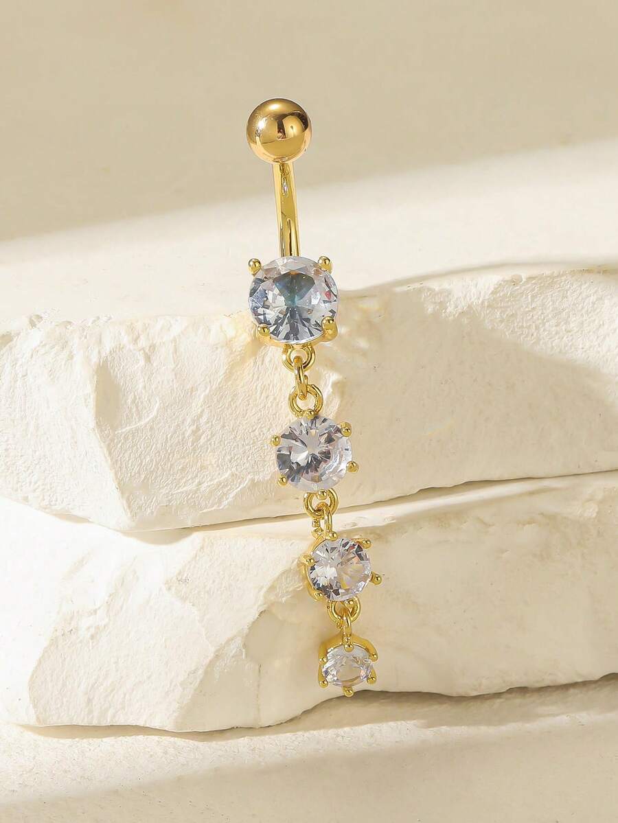 1pc Fashion Shiny Gold Plated Inlaid Zirconia Navel Belly Button Ring, Suitable For Women's Daily Wear, Valentine's Day, Christmas, Bar Party - Yellow Gold - View 1