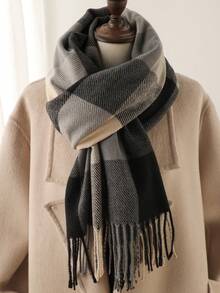 1 pieza Bufanda de mujer de estilo a cuadros, nueva bufanda cálida y dulce/envolvente para el cuello, adecuada para otoño/invierno, gran regalo para mujeres y estudiantes hombres para vestir