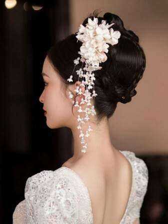 1 件女士铃兰流苏发夹，手工流苏装饰甜美洛丽塔头饰，林地风格配饰 [因灯光和材料批次导致轻微色差属正常现象]