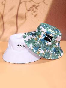 1 件男女通用宽边渔夫帽，韩式字母印花，可翻转户外太阳帽，适合大头围，2 种随机字母图案