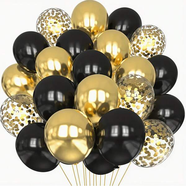 Set de 47 globos de látex dorados y negros, perfectos para decorar baby showers, bodas y otras fiestas. Diseñado específicamente para hacer arcos de globos, decoraciones para bodas, cumpleaños, despedidas de soltero, aniversarios, revelación de género, fincas, sesiones de fotos al aire libre y diversos eventos.