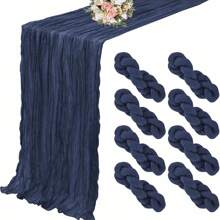 1/5/8pcs Navy Blue Pleated Table Runner, Cheesecloth Table Runner Folding Tablecloth, Festive Birthday Decor Wedding Decor Holiday Home Decor Party Room Table Decoration Dark Blue Table Cloth, Table Flag, Solid Color Table Cover, Birthday Decor Wedding Decor, New Year Decor, Party Favor