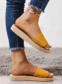 Women's Simple Strap Slide Sandals, Soft Sole Casual Comfortable Black House Slippers, Suitable For Outdoor, Vacation, Party, Beach